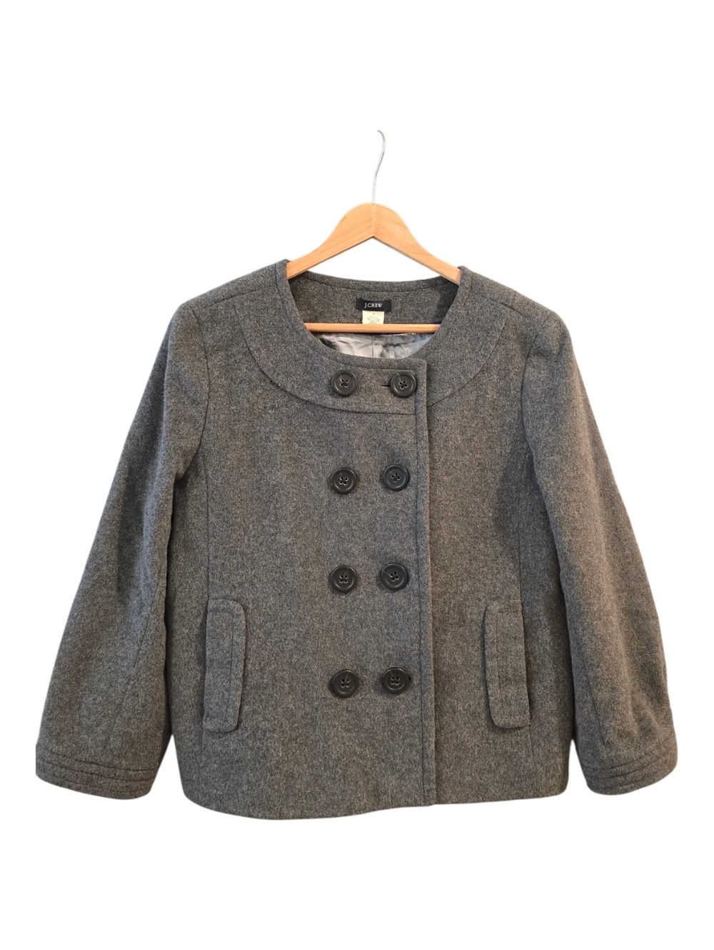 J‎ Crew Pippa Double Breasted Wool Cashmere Cropped Gray Babydoll Jacket Size 10